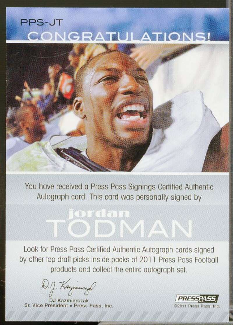 Jordan Todman/50 Rookie Card 2011 Press Pass Autographs Blue #PPSJT  Image 2