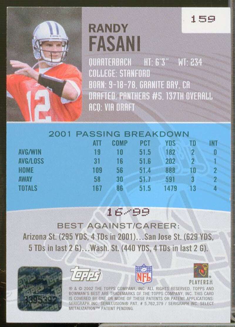 Randy Fasani AU Rookie Card 2002 Bowman's Best Gold #159  Image 2