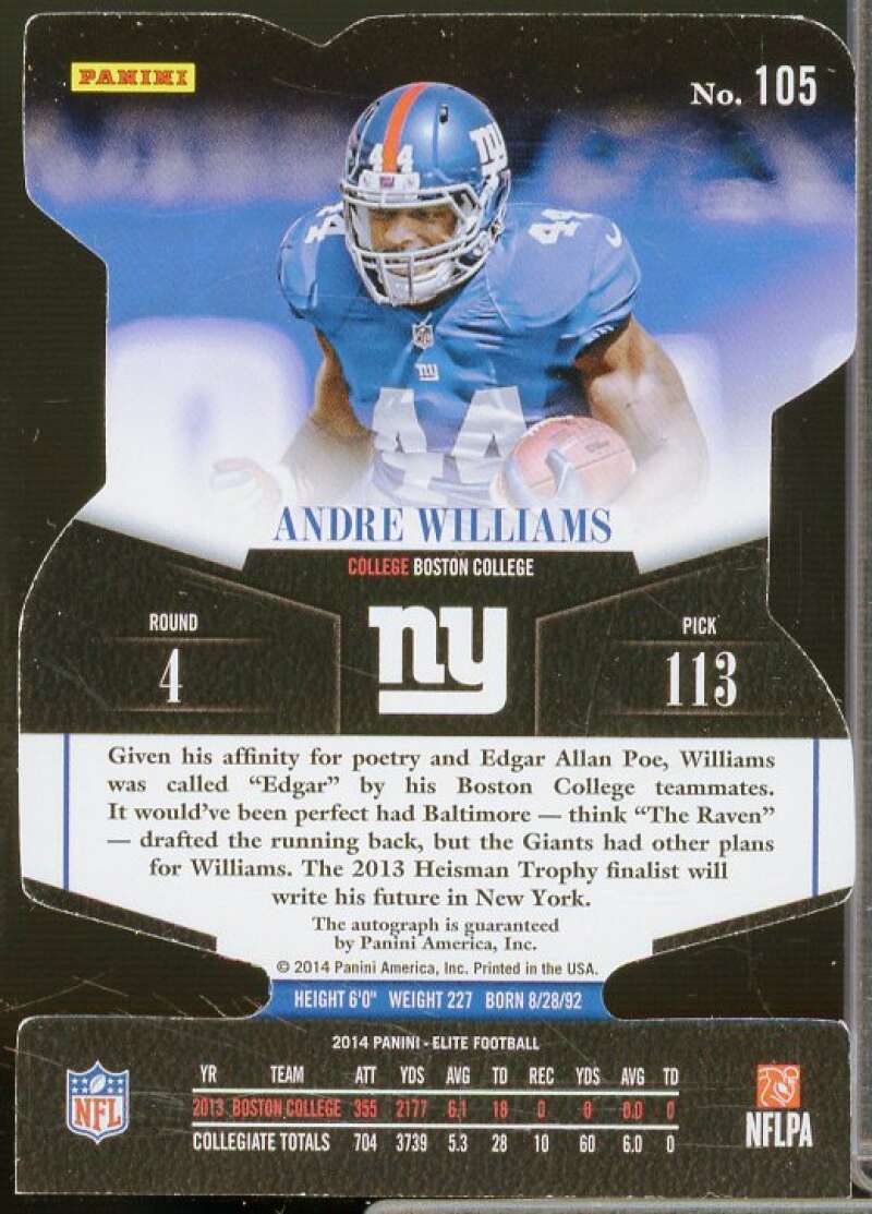 Andre Williams AU/199 Rookie Card 2014 Elite Status Gold #105  Image 2