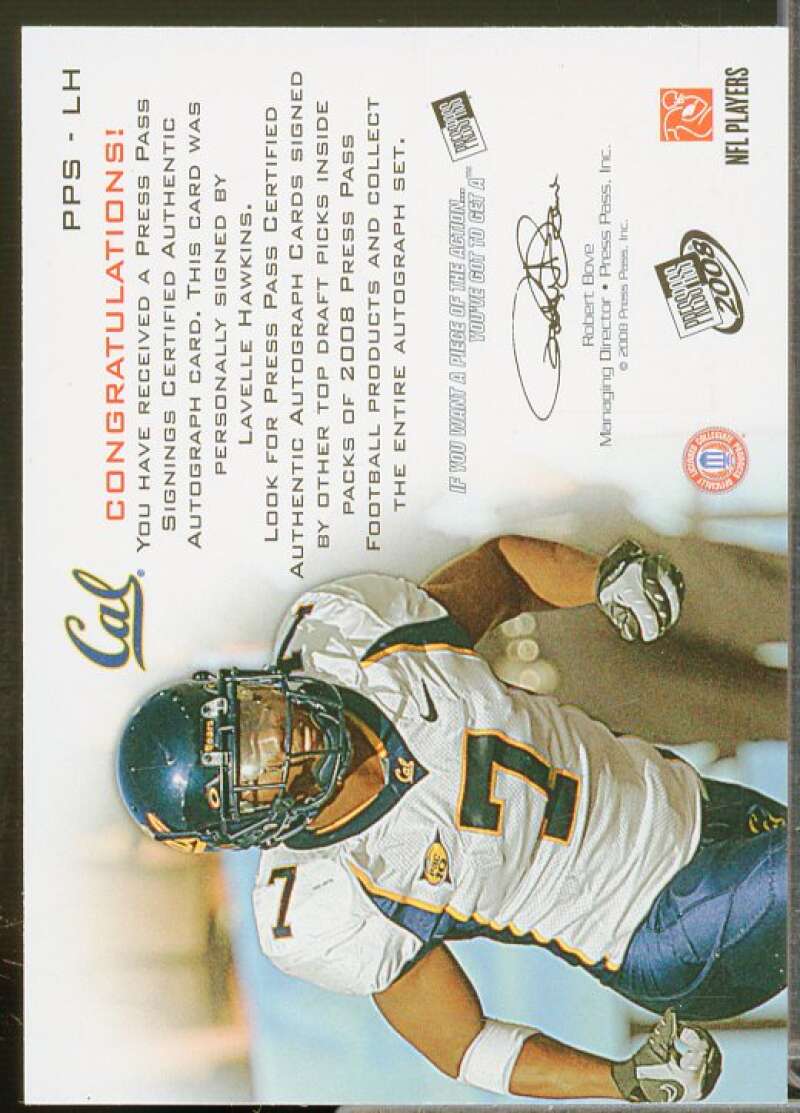 Lavelle Hawkins Rookie Card 2008 Press Pass Autographs Gold #PPSLH  Image 2