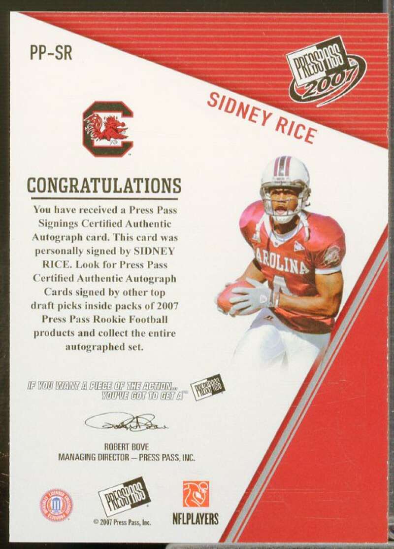 Sidney Rice/250 Rookie Card 2007 Press Pass Power Pick Autographs #SR  Image 2