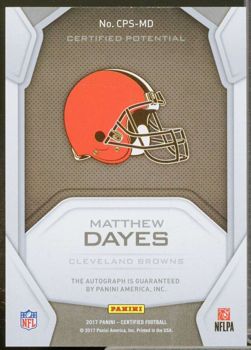 Matthew Dayes Rookie Card 2017 Certified Potential Signatures Mirror Blue #19  Image 2