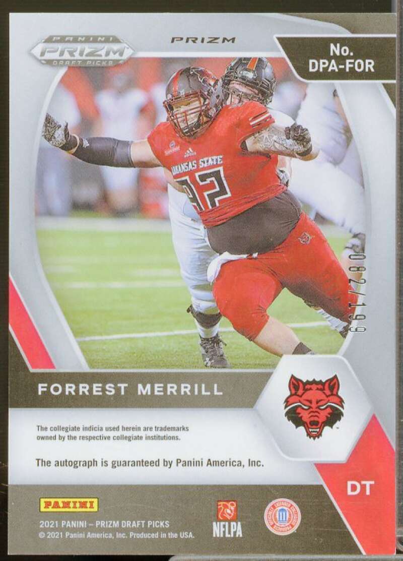 Forrest Merrill Rookie 2021 Panini Prizm Draft Picks Autographs Prizms Red #164  Image 2