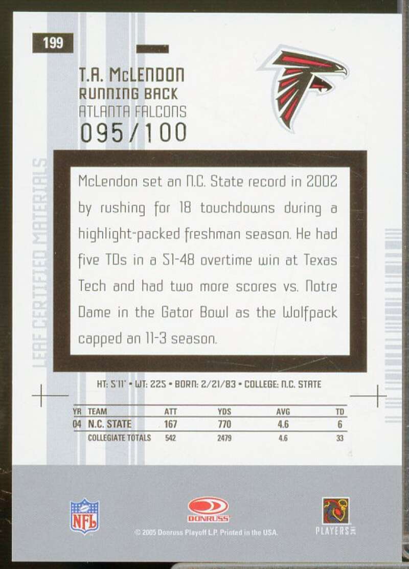 T.A. McLendon Rookie 2005 Leaf Certified Materials Mirror White Signatures #199  Image 2