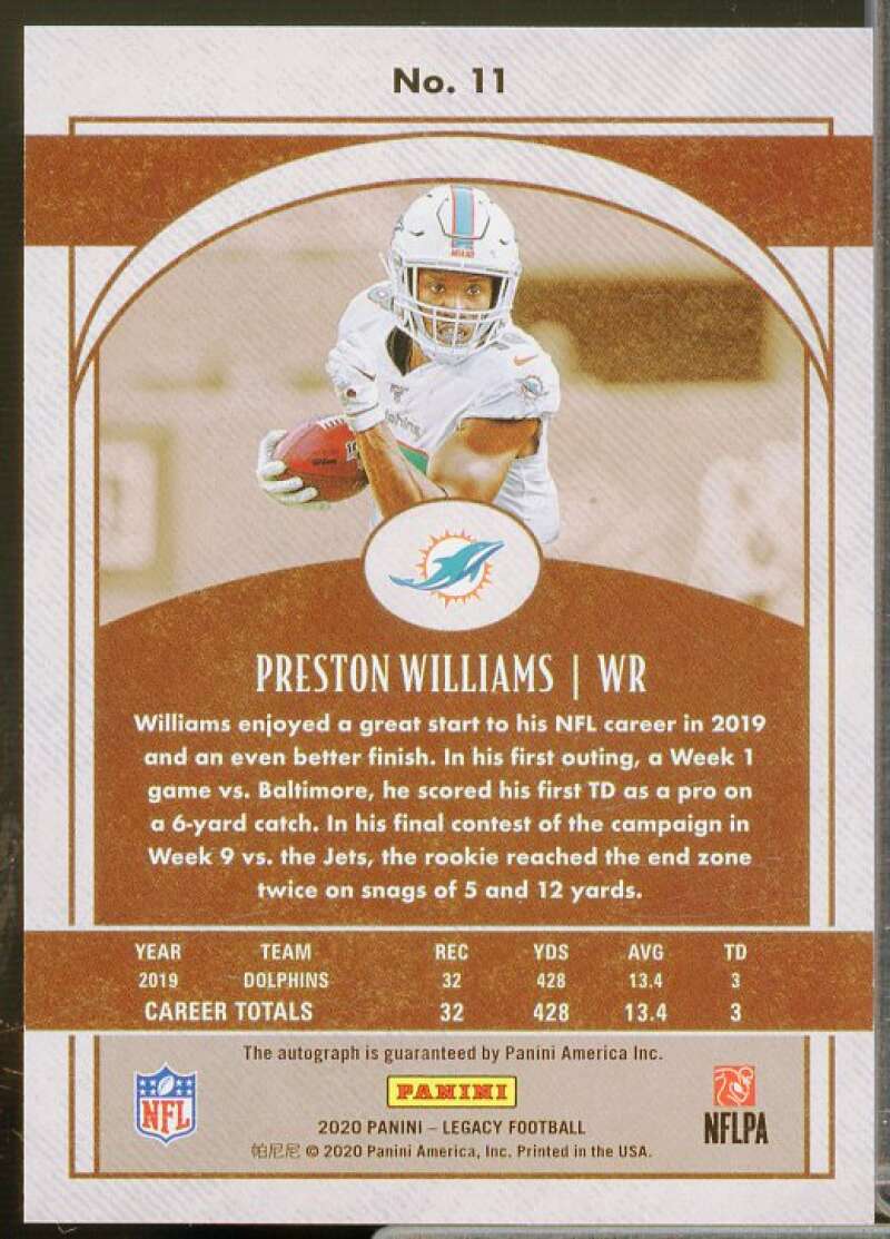 Preston Williams/10 Rookie Card 2020 Panini Legacy Autographs Violet #11  Image 2