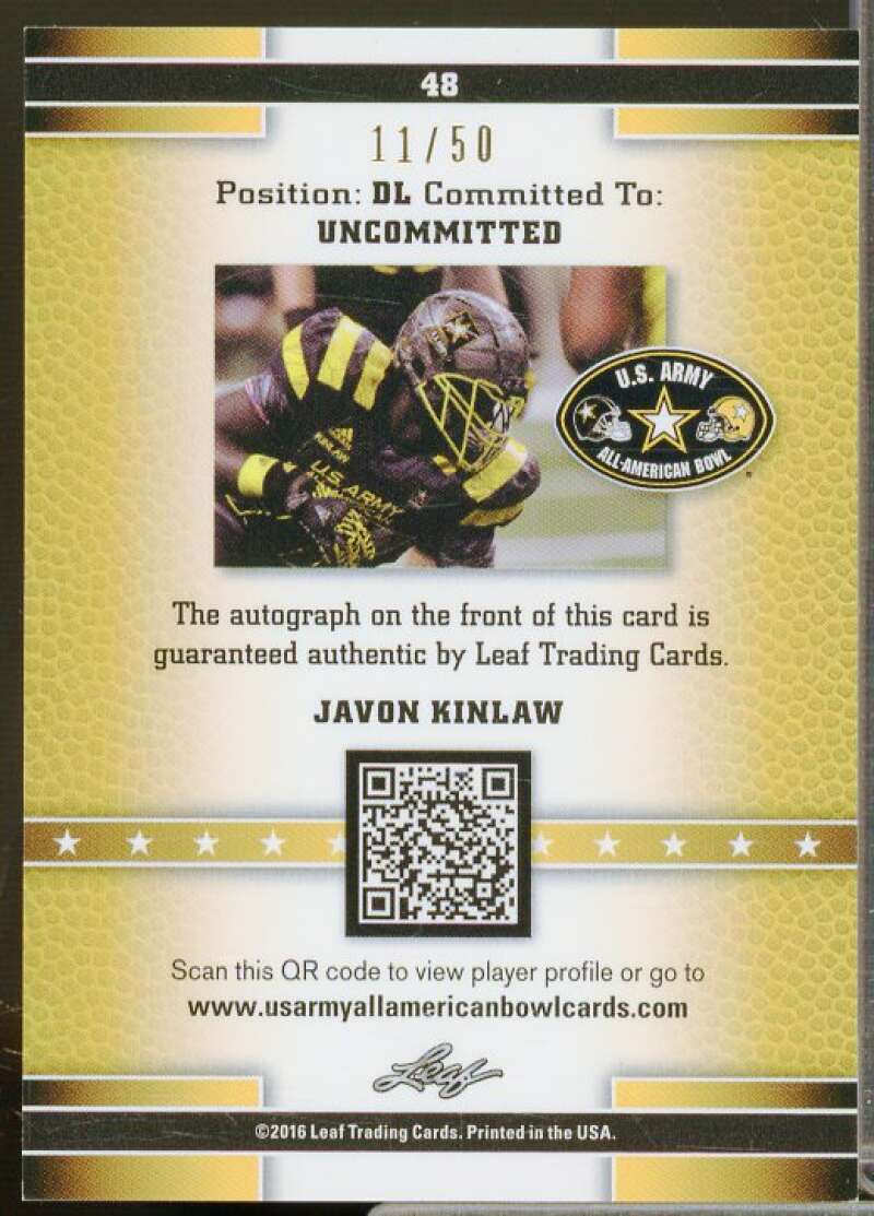 Javon Kinlaw Rookie 2016 Leaf Army All-American Bowl Metal Autographs Blue #48  Image 2