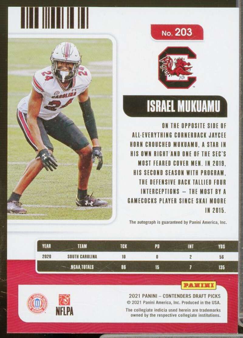 Israel Mukuamu AU Rookie 2021 Panini Contenders Draft Picks Campus Ticket #203  Image 2