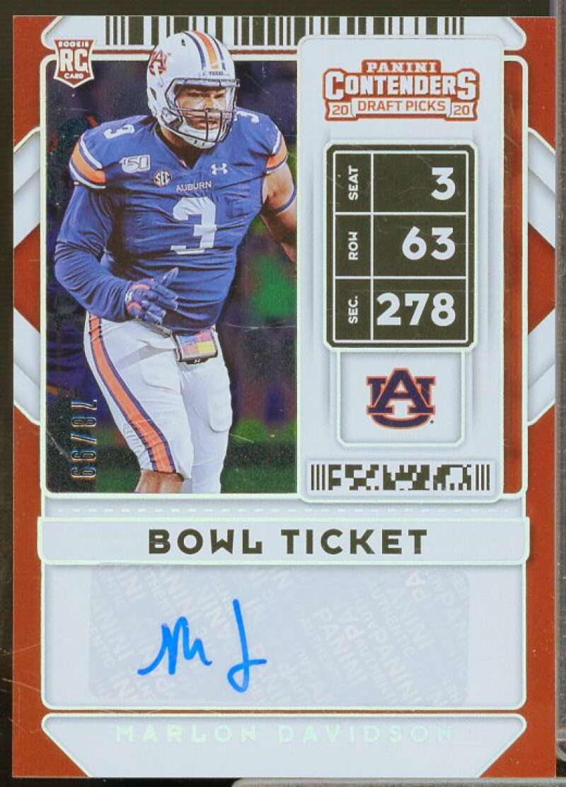 Marlon Davidson AU Rookie 2020 Panini Contenders Draft Picks Bowl Ticket #198  Image 1