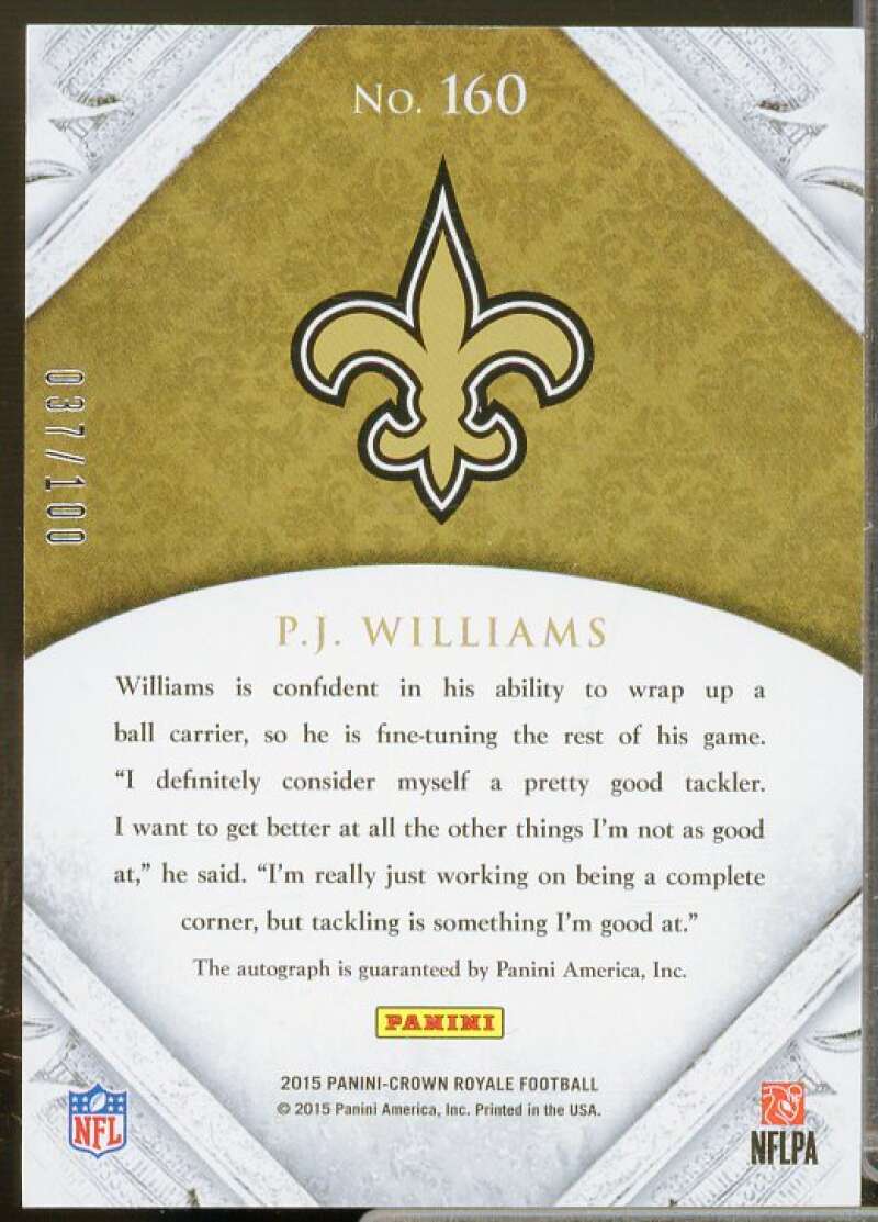 P.J. Williams AU/100 Rookie Card 2015 Crown Royale Retail Bronze #160  Image 2