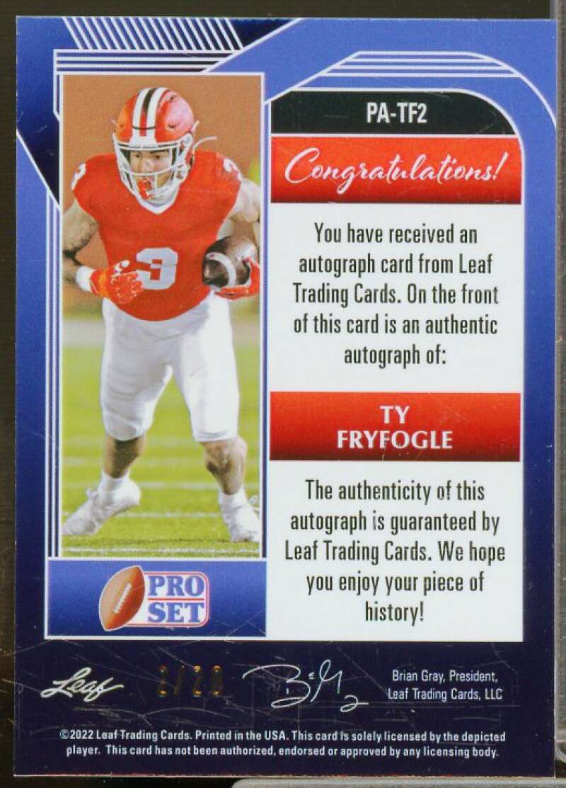 Ty Fryfogle Rookie Card 2022 Leaf Pro Set Metal Crystal Purple #PATF2  Image 2