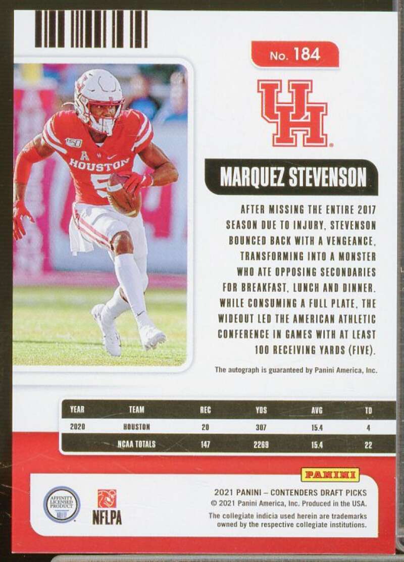 Marquez Stevenson AU Card 2021 Panini Contenders Draft Picks Campus Ticket #184  Image 2