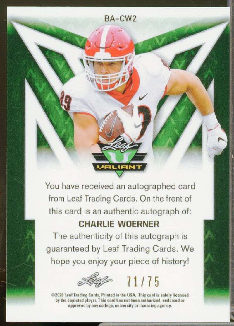 Charlie Woerner Rookie Card 2020 Leaf Valiant Green #BACW2  Image 2