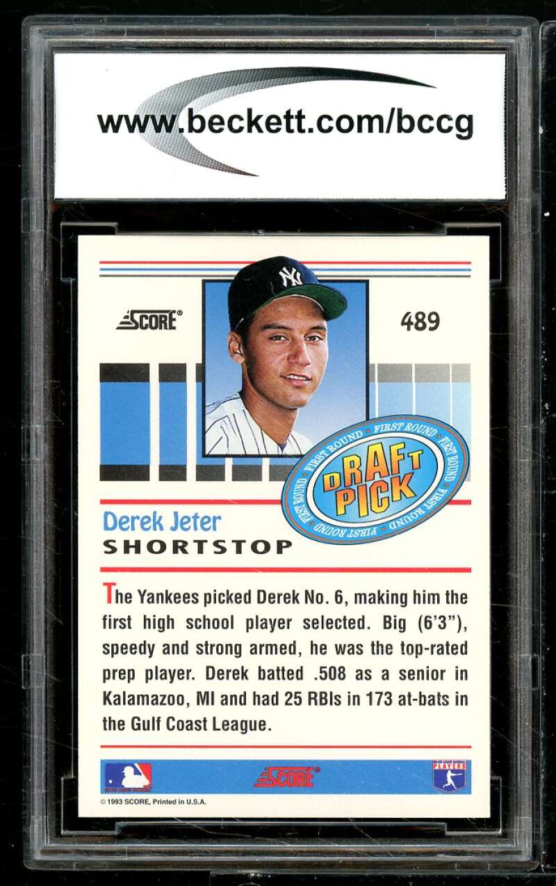 1993 Score #489 Derek Jeter Rookie Card Card BGS BCCG 10 Mint+ Image 2