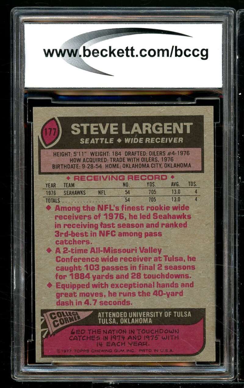 1977 Topps #177 Steve Largent Rookie Card BGS BCCG 9 Near Mint+ Image 2