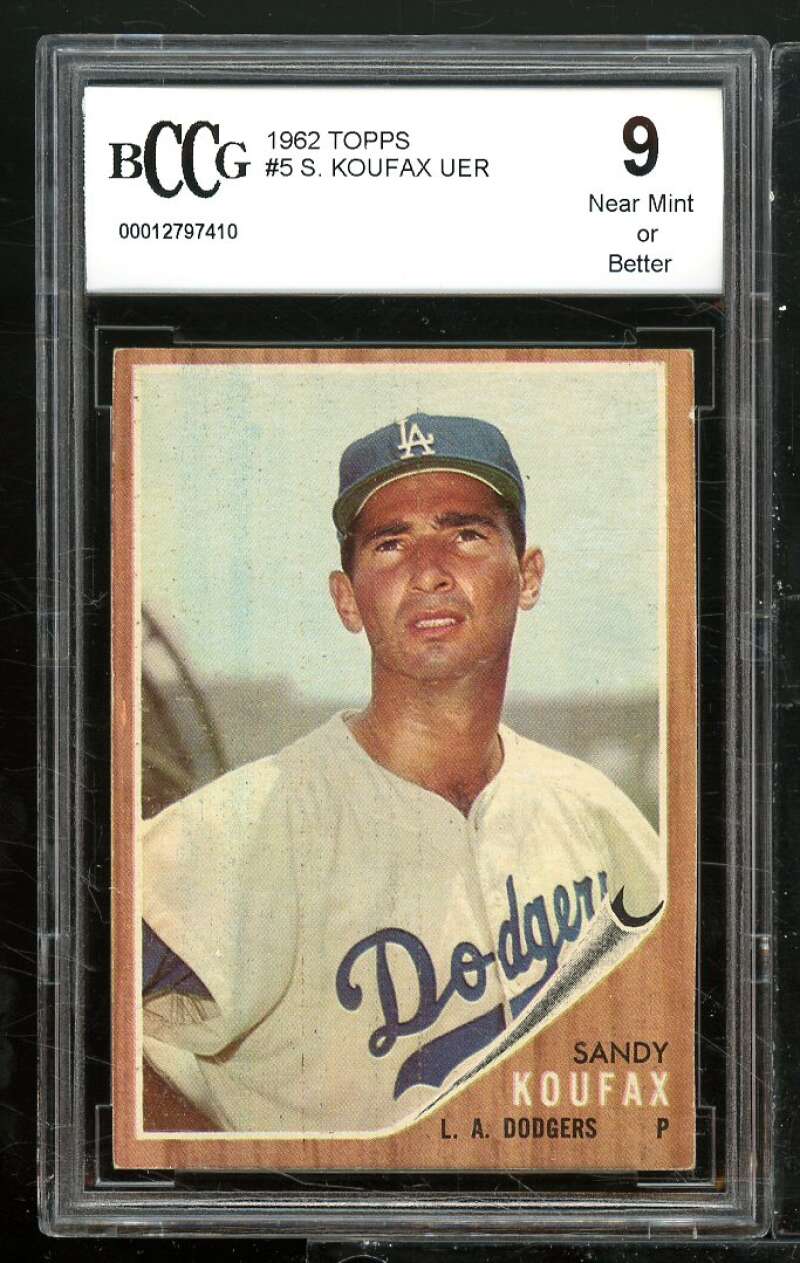 1962 Topps #5 Sandy Koufax Card BGS BCCG 9 Near Mint+ Image 1