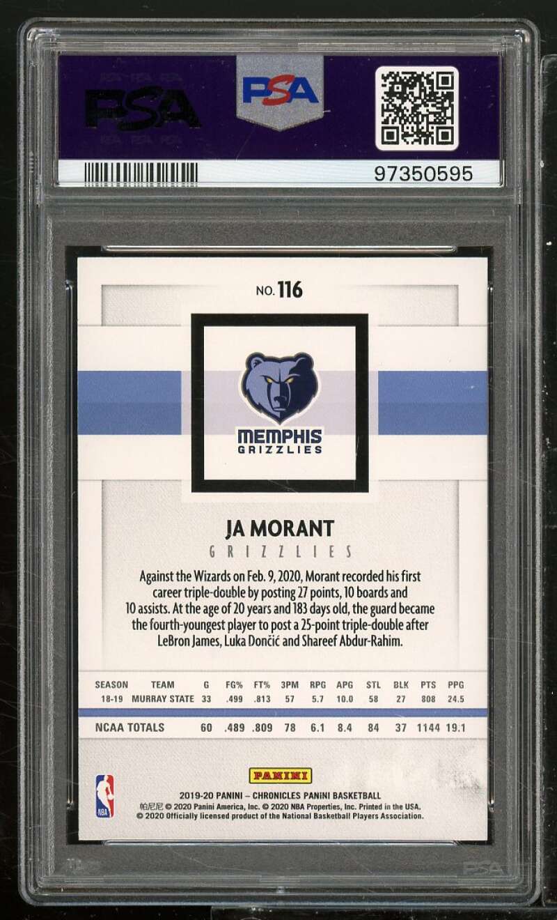 Ja Morant Rookie Card 2019-20 Panini Chronicles (Young Dolph) #116 PSA 10 Image 2