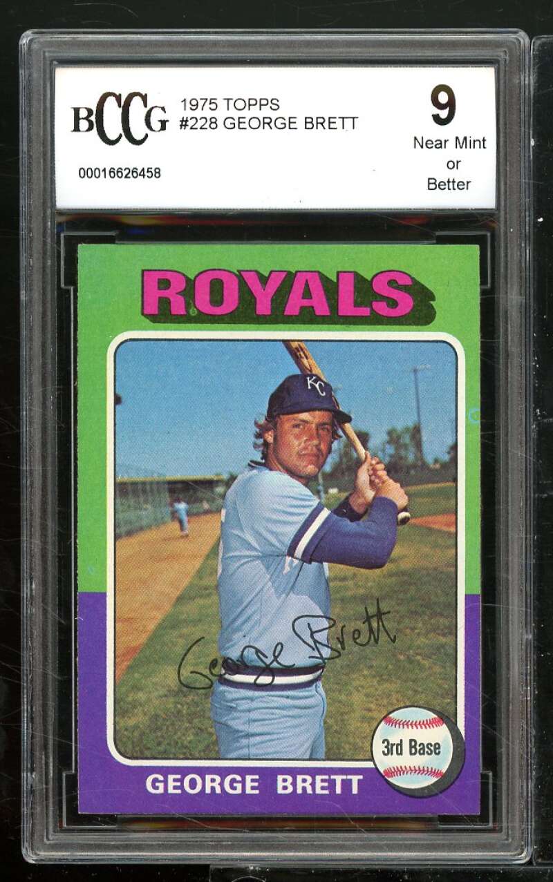 1975 Topps #228 George Brett Rookie Card BGS BCCG 9 Near Mint+ Image 1