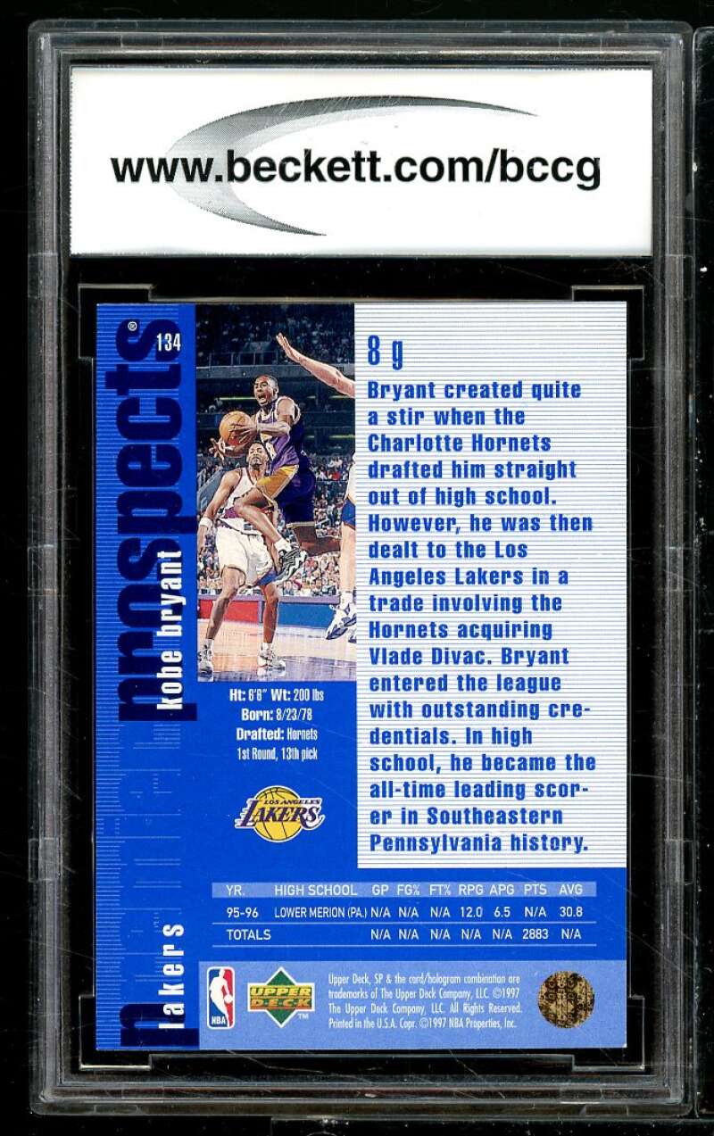 1996-97 SP #134 Kobe Bryant Rookie Card BGS BCCG 10 Mint+ Image 2