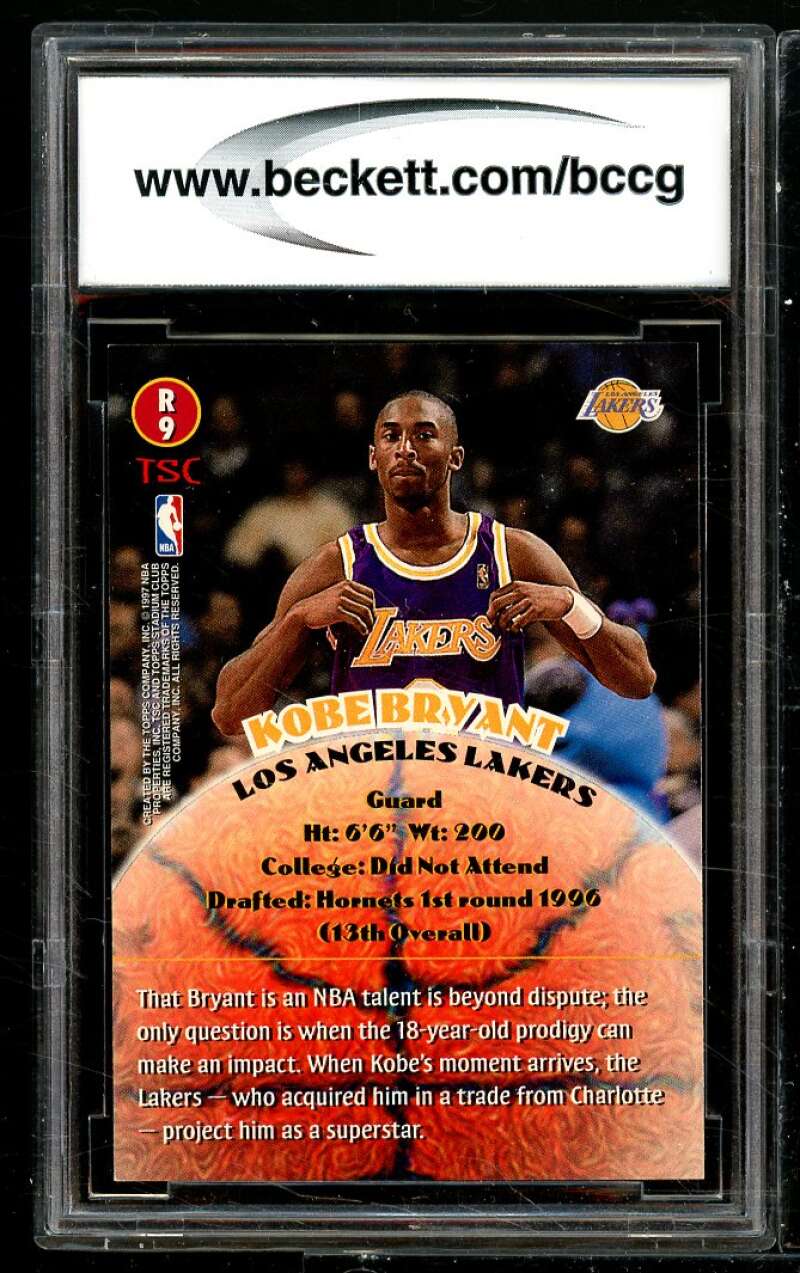 1996-97 Stadium Club Rookies 2 #R9 Kobe Bryant Rookie Card BGS BCCG 10 Mint+ Image 2