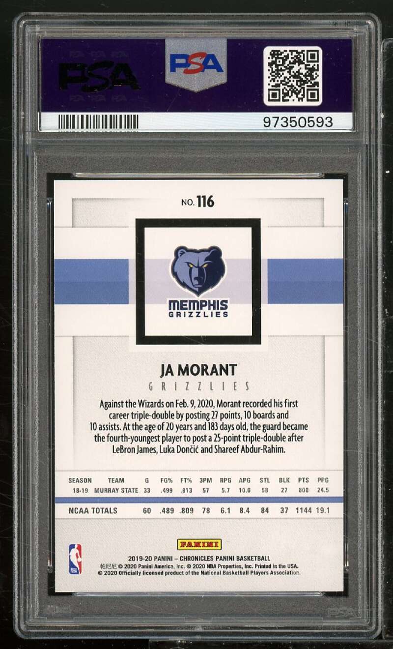 Ja Morant Rookie Card W(Young Dolph) 2019-20 Panini Chronicles #116 PSA 10 Image 2