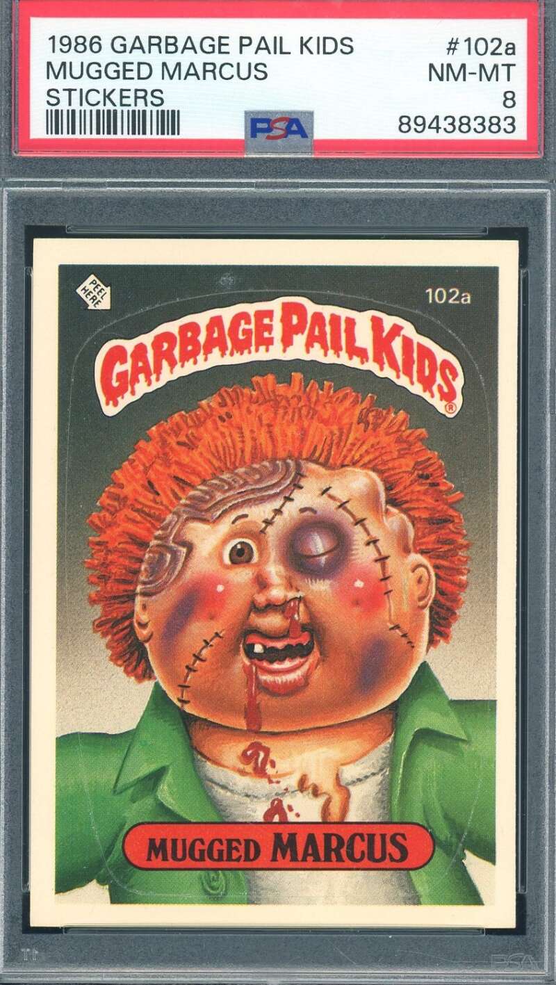 Mugged Marcus Stickers Card 1986 Garbage Pail Kids #102A PSA 8 Image 1