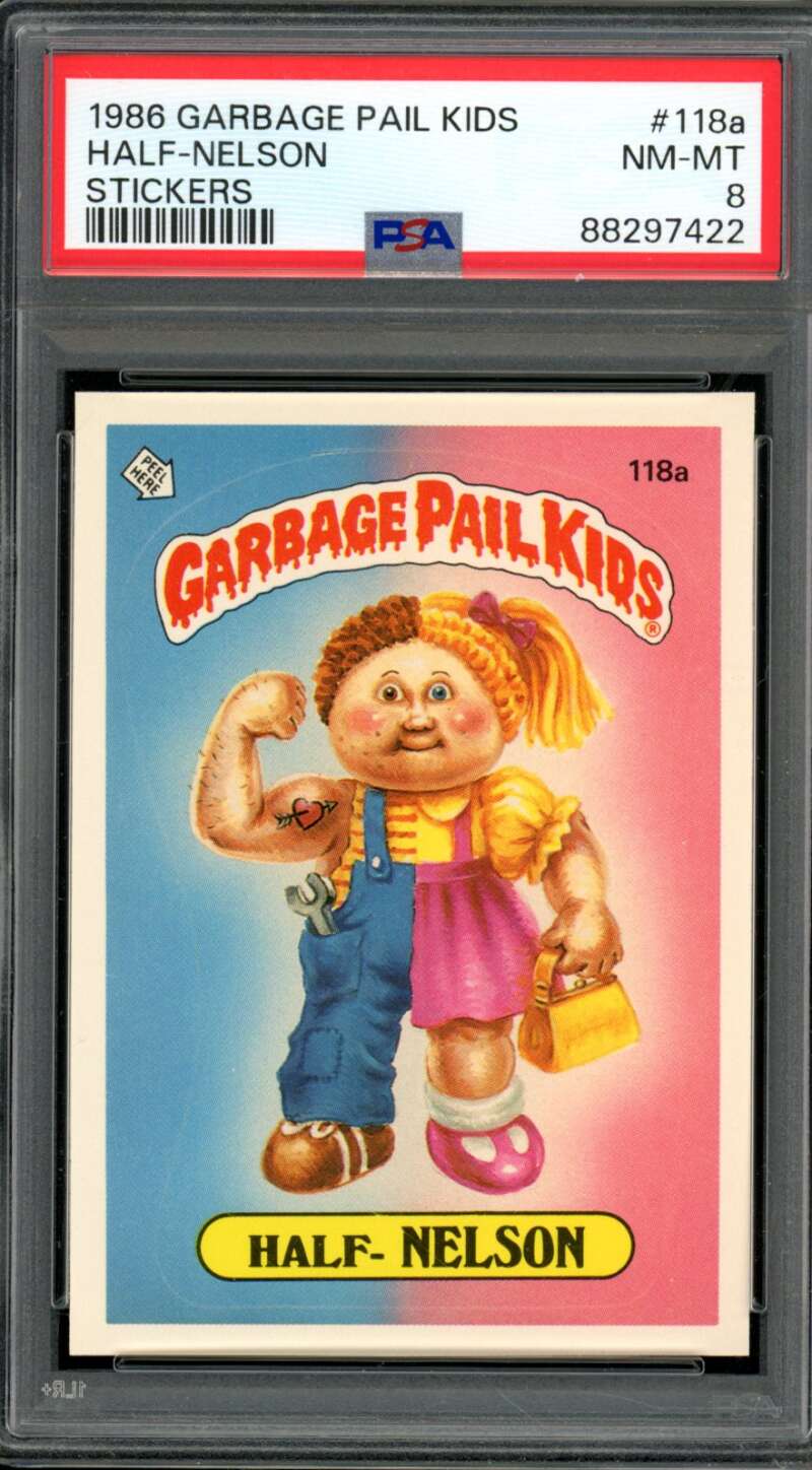 Half-Nelson Stickers Card 1986 Garbage Pail Kids #118A PSA 8 Image 1