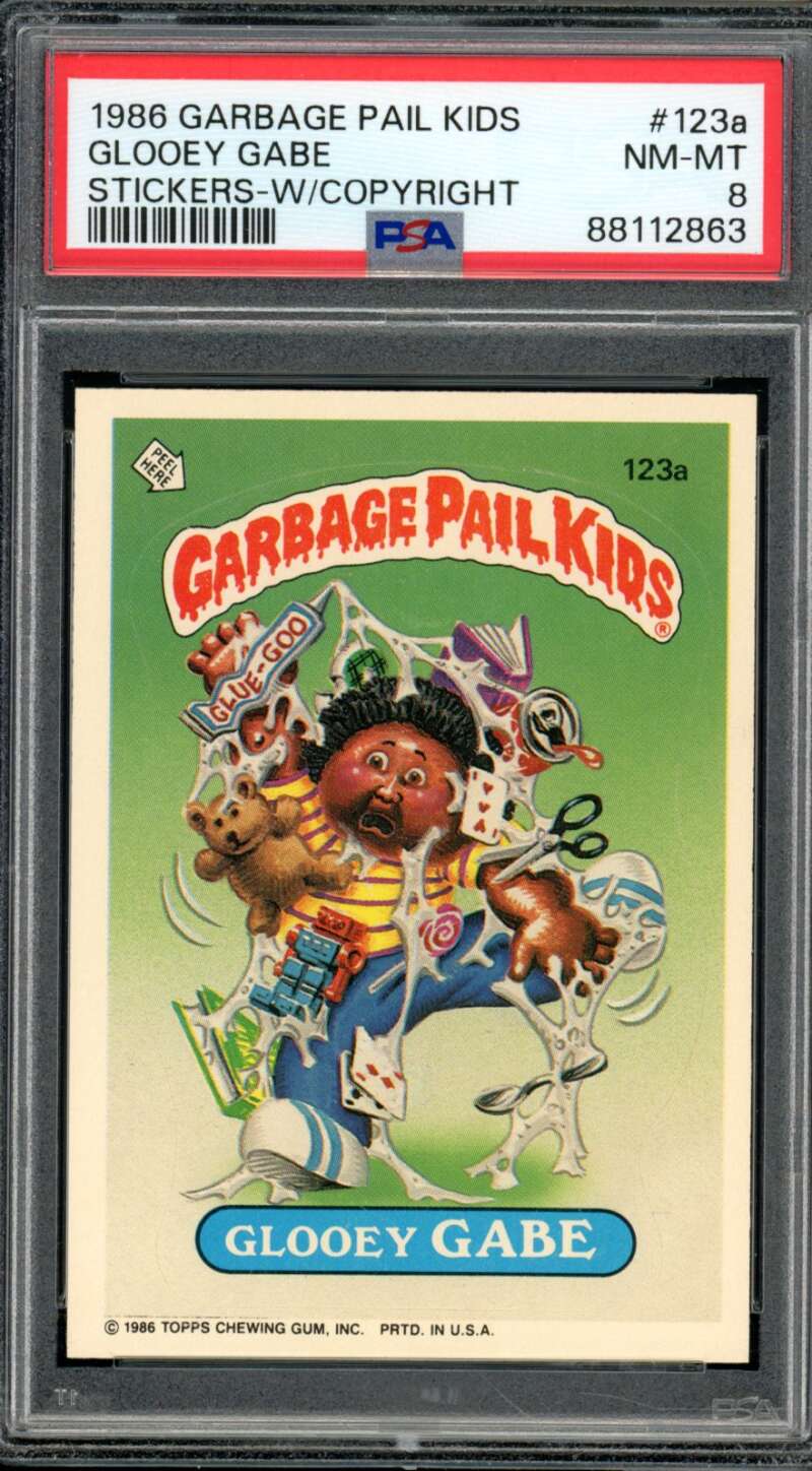 Glooey Gabe Stickers Card 1986 Garbage Pail Kids #123a PSA 8 Image 1