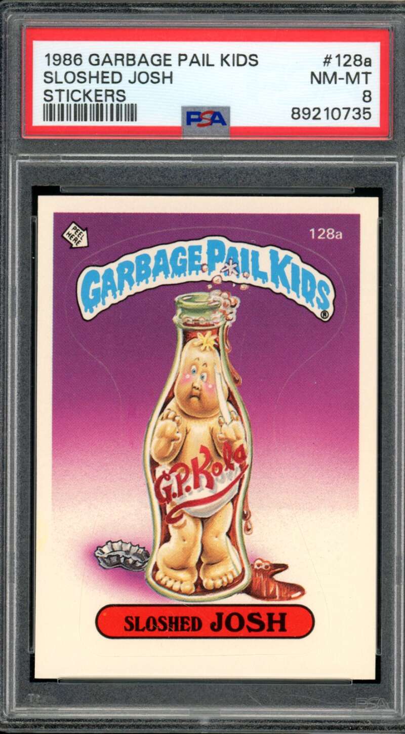 Sloshed Josh Stickers Card 1986 Garbage Pail Kids #128a PSA 8 Image 1