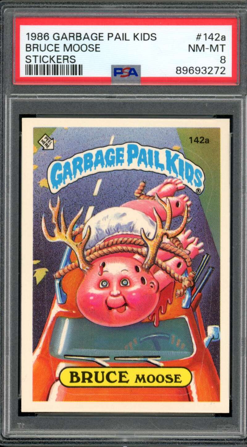 Bruce Moose Stickers Card 1986 Garbage Pail Kids #142a PSA 8 Image 1