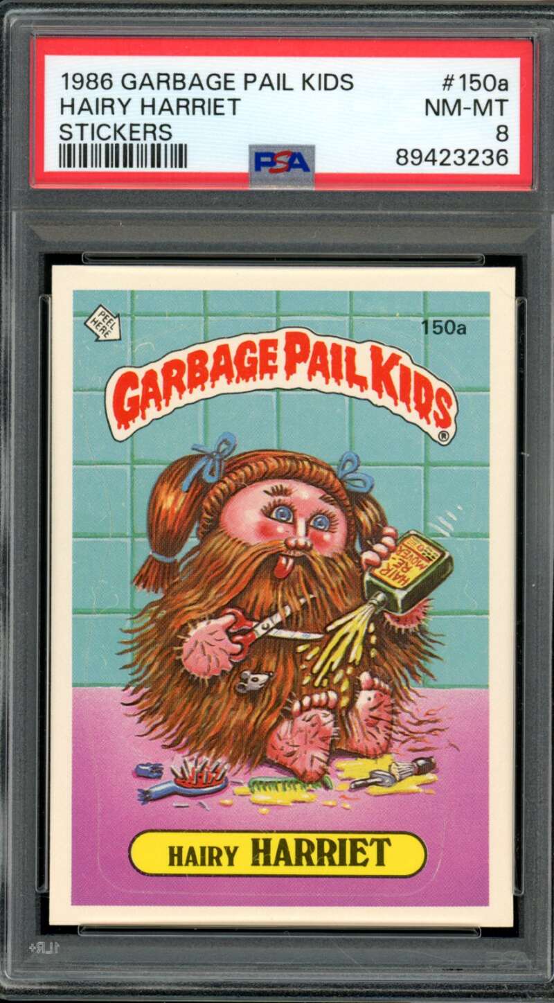 Hairy Harriet Stickers Card 1986 Garbage Pail Kids #150A PSA 8 Image 1