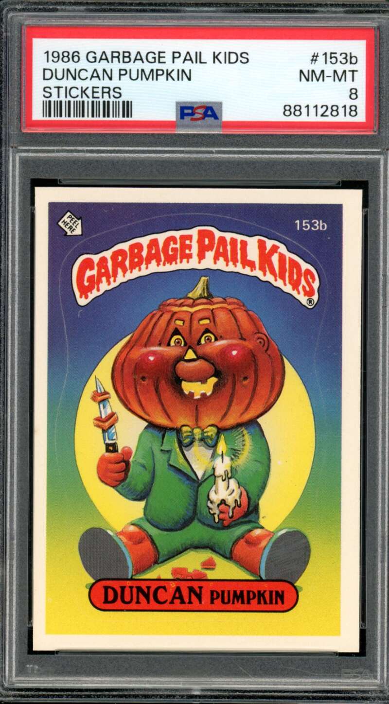 Duncan Pumpkin Stickers Card 1986 Garbage Pail Kids #153b PSA 8 Image 1