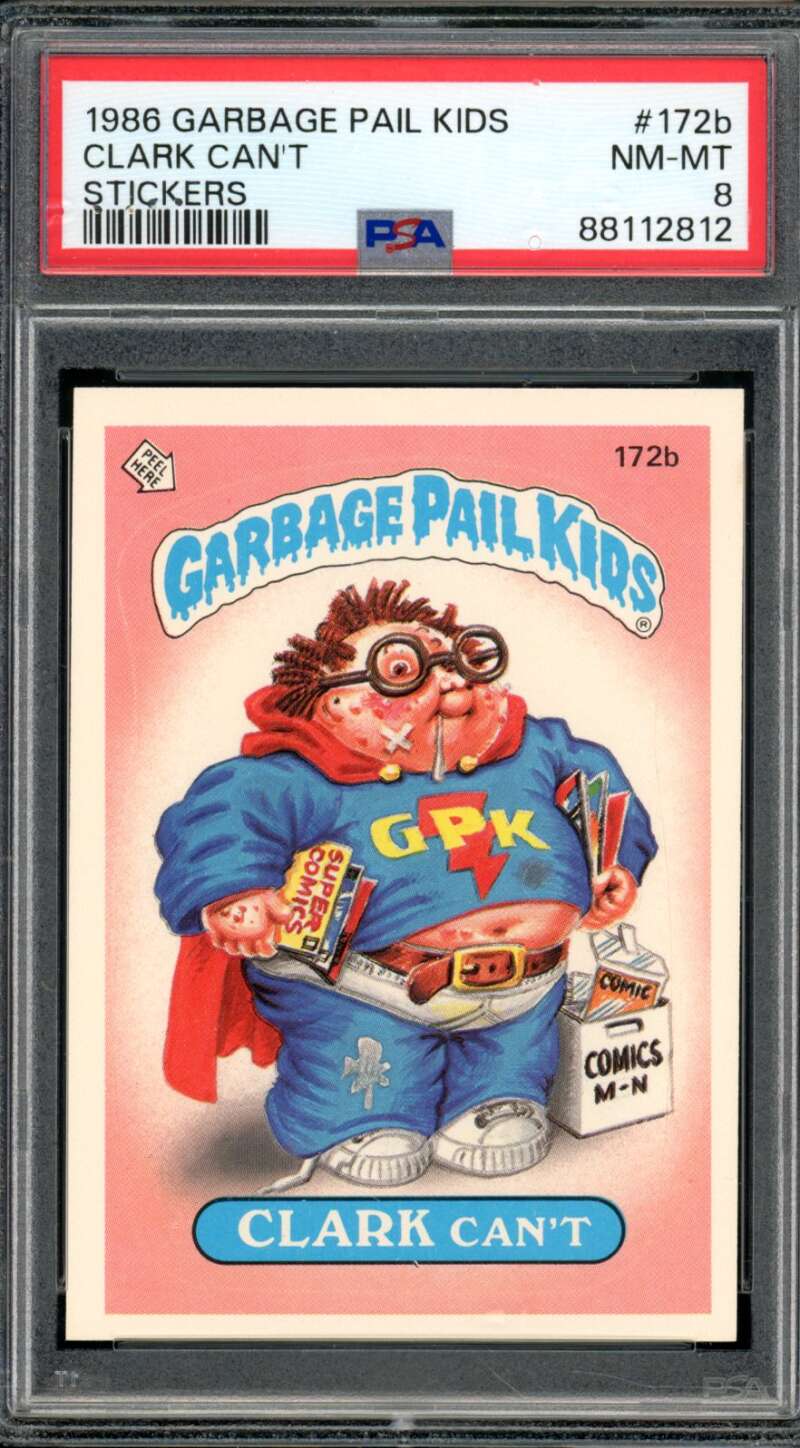 Clark Can't Stickers Card 1986 Garbage Pail Kids #172B PSA 8 Image 1