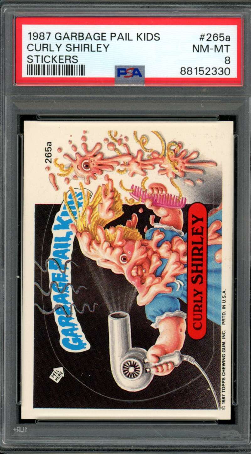 Curly Shirley Stickers Card 1987 Garbage Pail Kids #265A PSA 8 Image 1