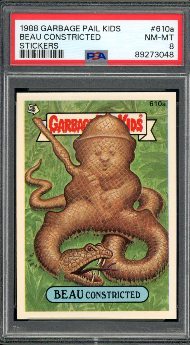 Beau Constricted Stickers Card 1988 Garbage Pail Kids #610A PSA 8 Image 1