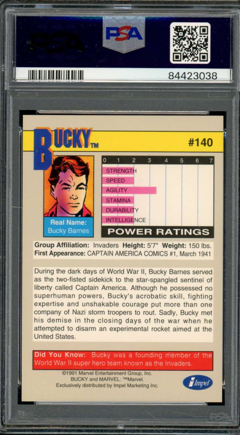 Bucky Card 1991 Marvel Universe #140 PSA 9 Image 2