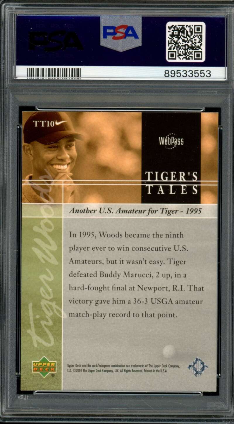 Tiger Woods Rookie Card 2001 Upper Deck Tiger Tales Golf #TT10 PSA 9 Image 2