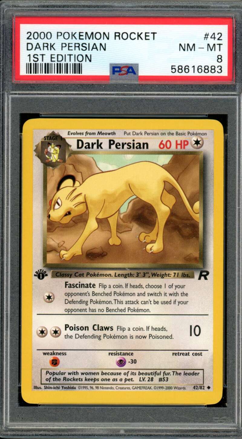 Dark Persian Card 2000 Pokemon Rocket 1st Edition #42 PSA 8 Image 1