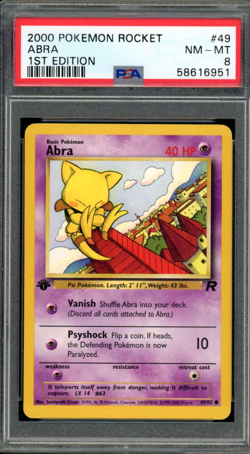 Abra Card 2000 Pokemon Rocket 1st Edition #49 PSA 8 Image 1