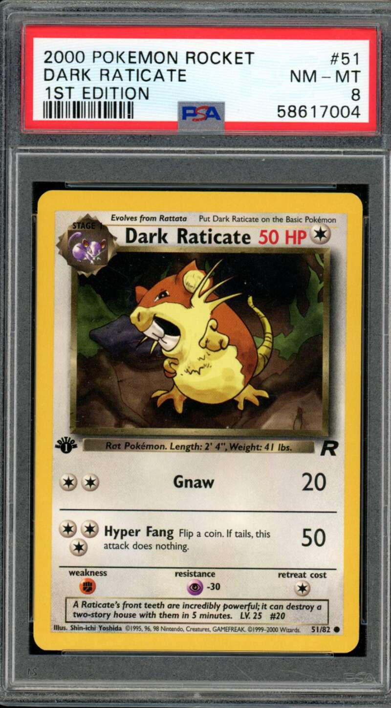 Dark Raticate Card 2000 Pokemon Rocket 1st Edition #51 PSA 8 Image 1