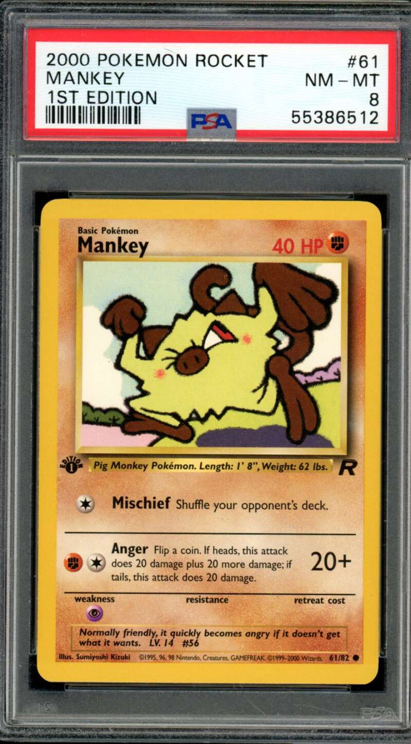 Mankey Card 2000 Pokemon Rocket 1st Edition #61 PSA 8 Image 1