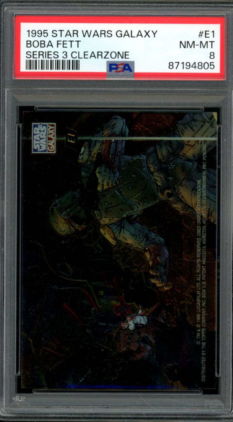 Boba Fett Card 1995 Star Wars Galaxy Series 3 Clearzone #E1 PSA 8 Image 1