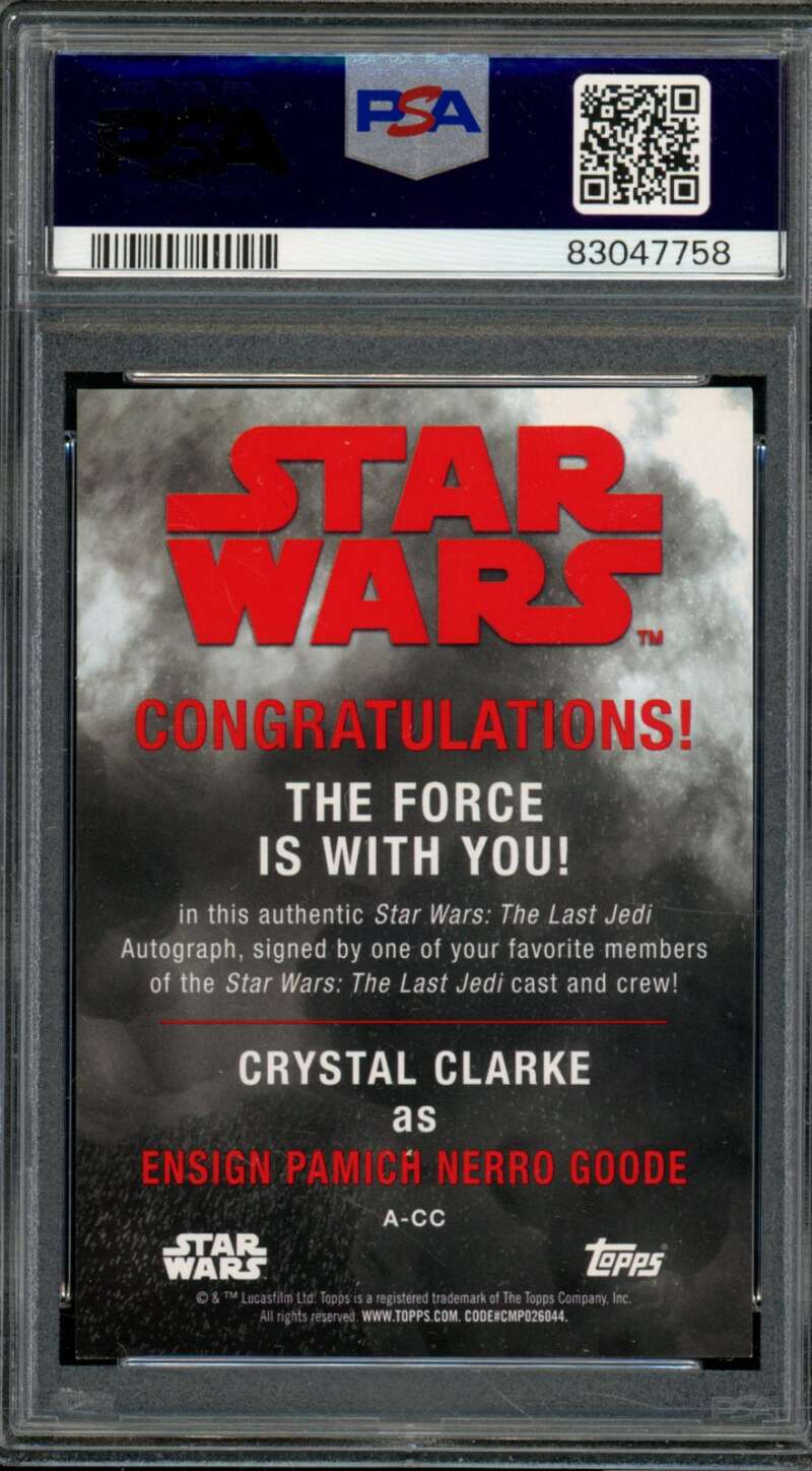 Crystal Clarke Card 2017 Topps Star Wars The Last Jedi Auto #Acc PSA 9 Image 2