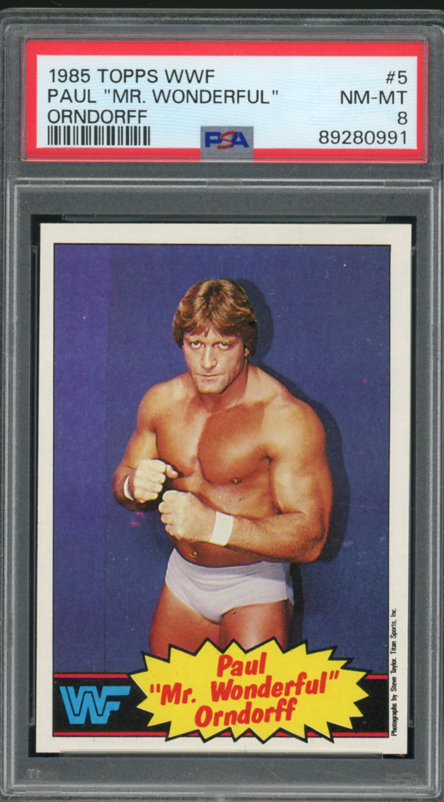 Paul Mr. Wonderful Orndorff Rookie Card 1985 Topps WWF #5 PSA 8 Image 1