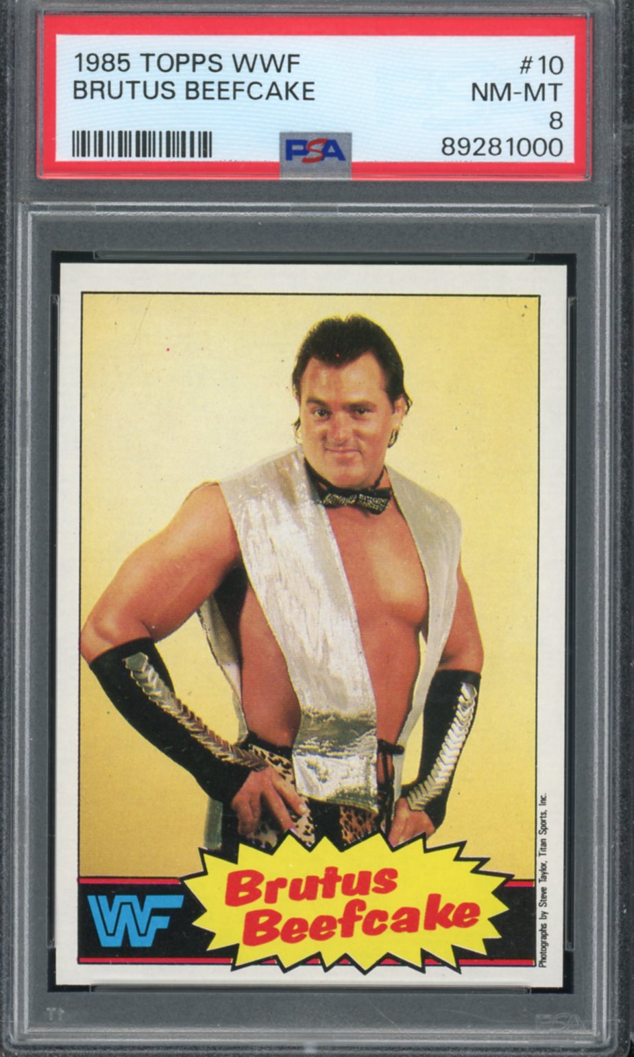 Brutus Beefcake Rookie Card 1985 Topps #WWF #10 PSA 8 Image 1