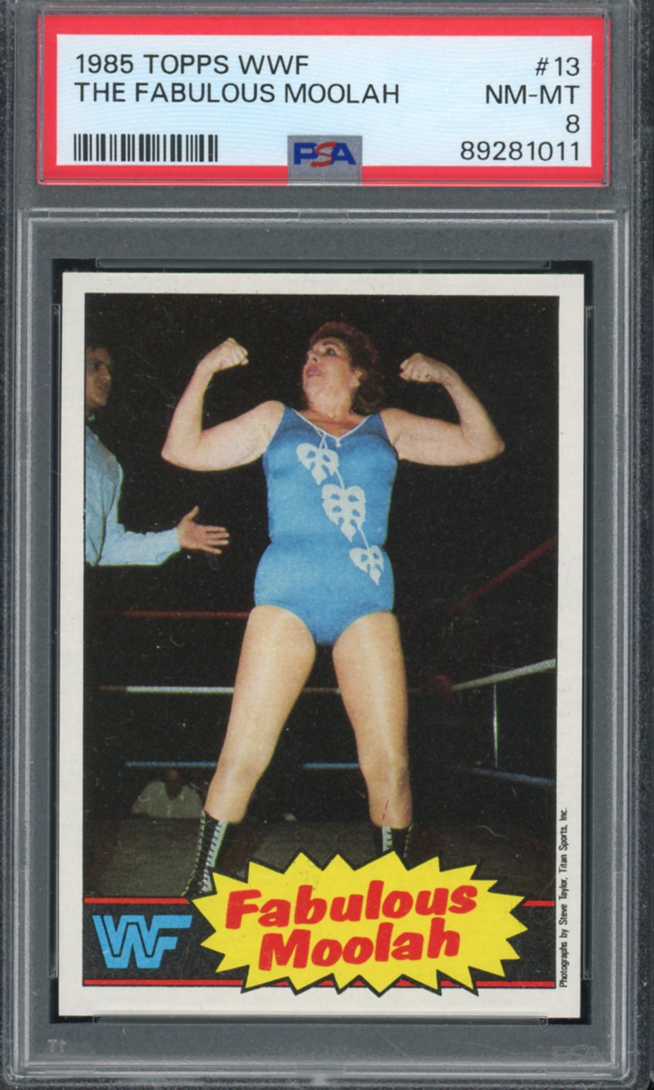 The Fabulous Moolah Rookie Card 1985 Topps WWF #13 PSA 8 Image 1