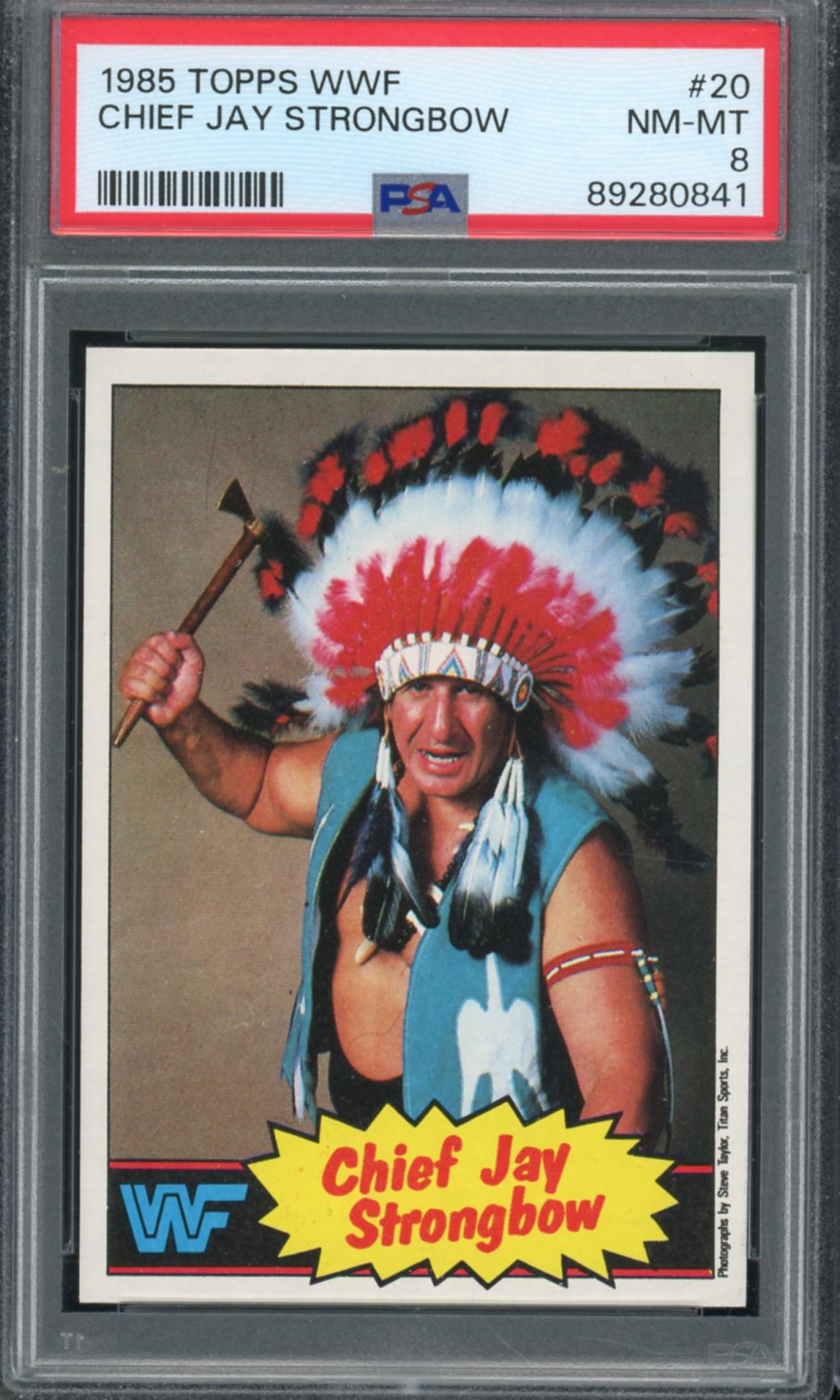 Chief Jay Strongbow Rookie Card 1985 Topps WWF #20 PSA 8 Image 1