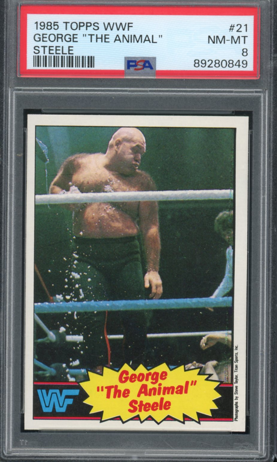 George The Animal Steele Rookie Card 1985 Topps WWF #21 PSA 8 Image 1