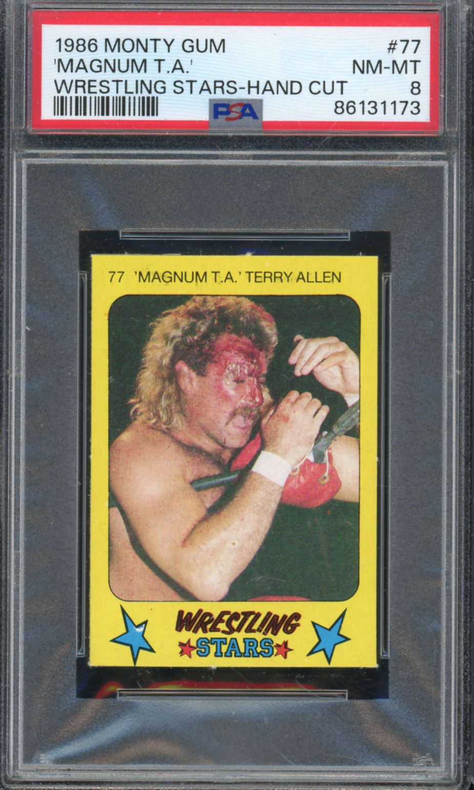 Magnum T.A. Card 1986 Monty Gum Wrestling Stars #77 PSA 8 Image 1