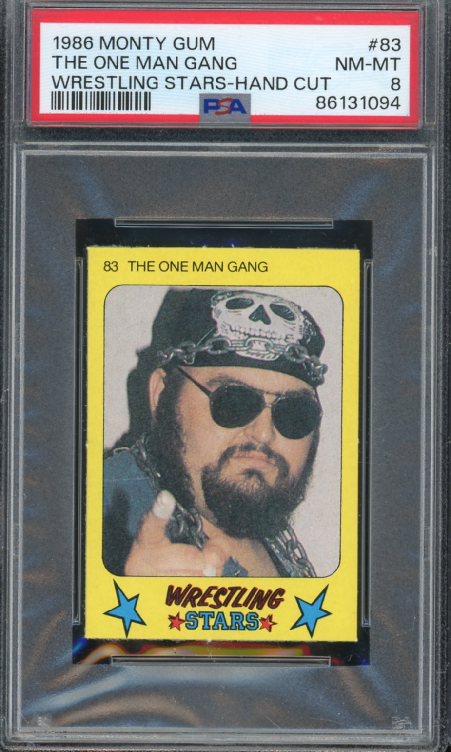 The One Man Gang Card 1986 Monty Gum Wrestling Stars #83 PSA 8 Image 1