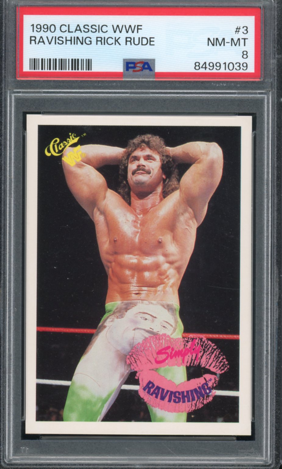 Ravishing Rick Rude Rookie Card 1990 Classic WWF #3 PSA 8 Image 1